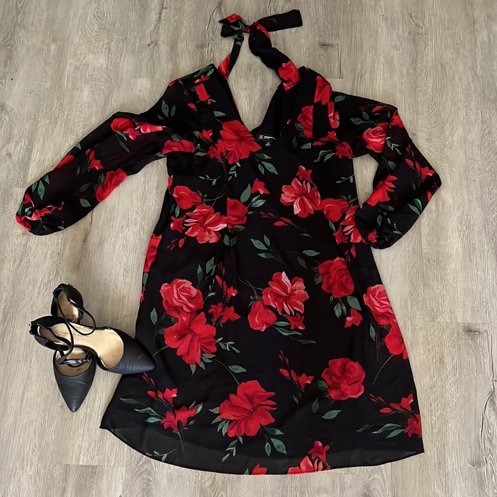 Hot Hot sexy black dress with red roses size M